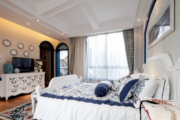 蓝色地中海风情卧室设计装修效果图