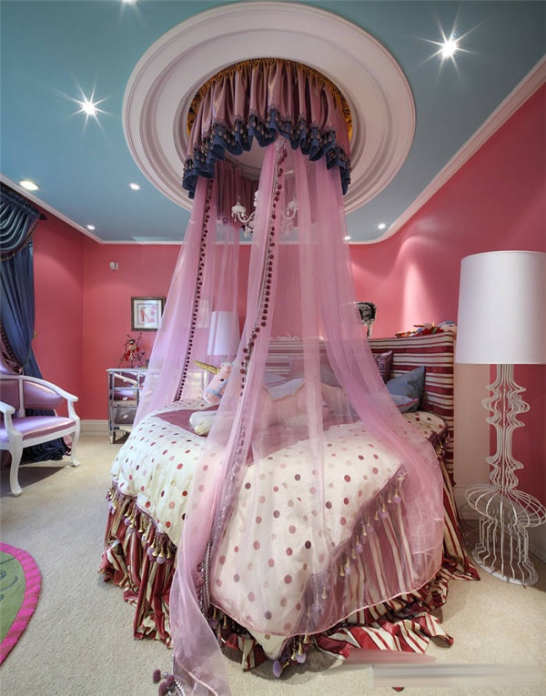 粉色童话欧式奢华卧室床幔设计装修