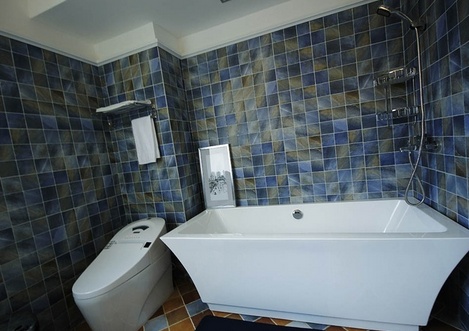卫生间采用马赛克的小墙砖，将整个卫生间表现的淋漓尽致。白色的浴缸也彰显着一丝丝的大气。