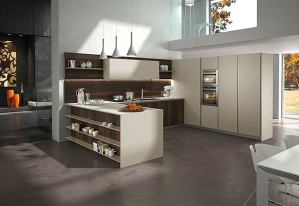 自然洁净开放式厨房 现代整体风格效果图