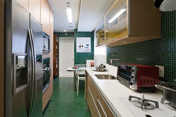 绿色马赛克现代厨房装修效果图