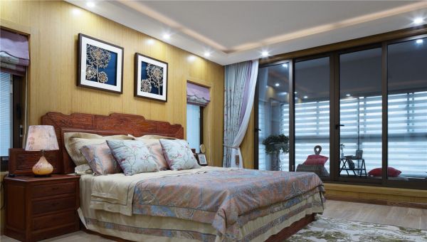 中式现代别墅室内卧室设计效果图