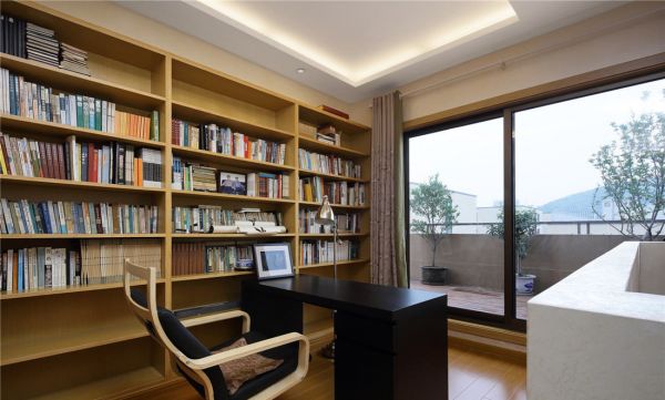中式现代别墅室内书房设计效果图