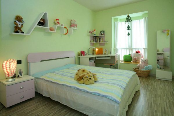现代淡绿色可爱儿童房设计