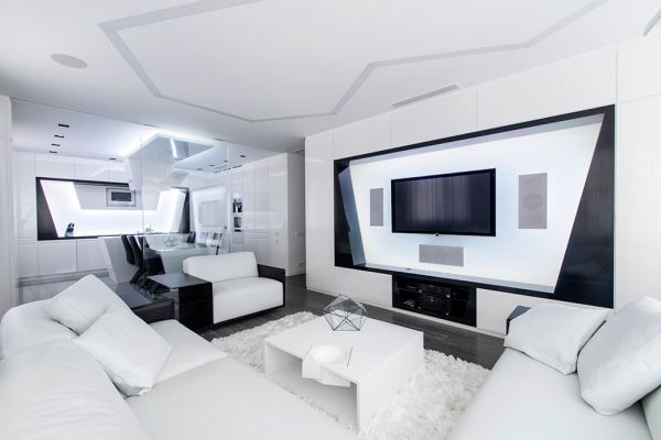 未来感的黑白客厅设计