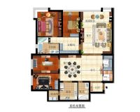 新中式风格—傲城融富中心 —四居室
