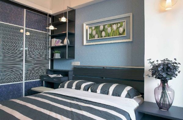 蓝灰色现代家装卧室设计