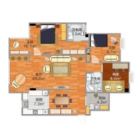 125m²三居室美式混搭风格