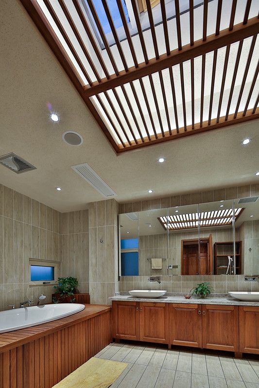 中式原木设计卫浴家装效果图