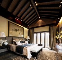 中式古典风卧室背景墙装修图