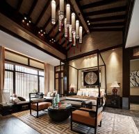 中式古典风卧室背景墙装修图