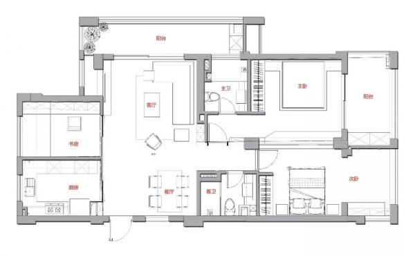 123平的现代简约风三居室，大面积就是宽敞