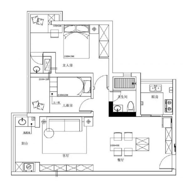 68㎡舒适2室2厅，灰白色调与原木色搭配，清