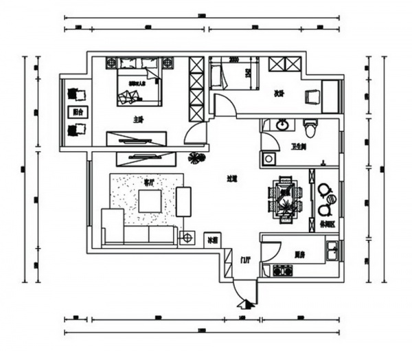 中铁国际城-二居室-86.00平米-装修设计