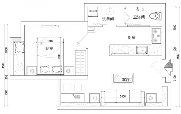朝阳园-一居室-60.00平米-装修设计