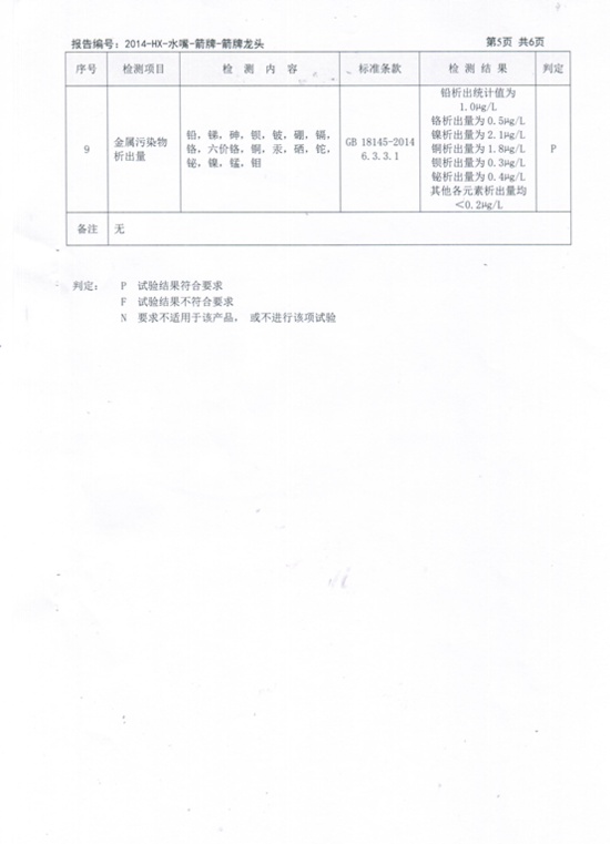 箭牌卫浴水嘴产品：中国质量认证中心抽检合格