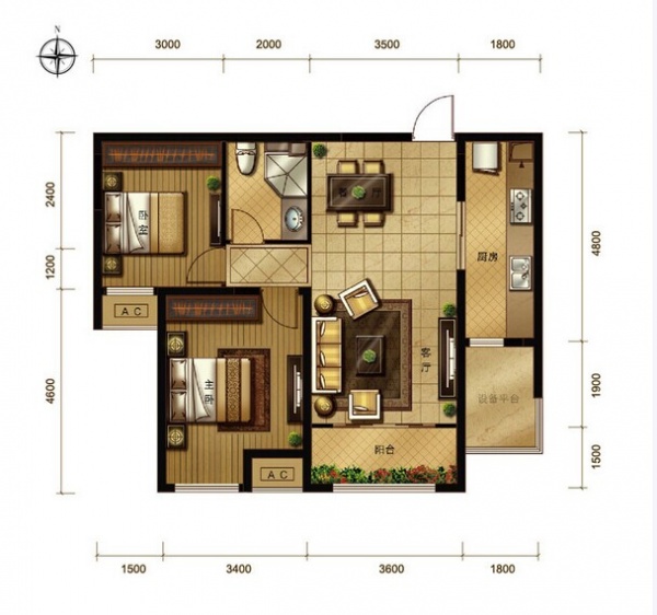 首开·熙悦山澜庭-二居室-84.00平米-装修设计