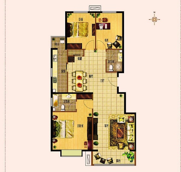 紫金新干线-三居室-136.12平米-装修设计