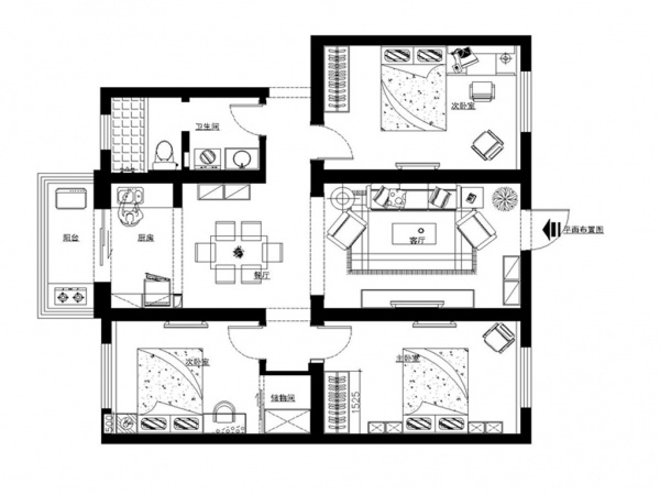 花园东路小区-三居室-105.00平米-装修设计