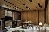 100㎡北欧居室 做旧原木橱柜渲染心灵之家