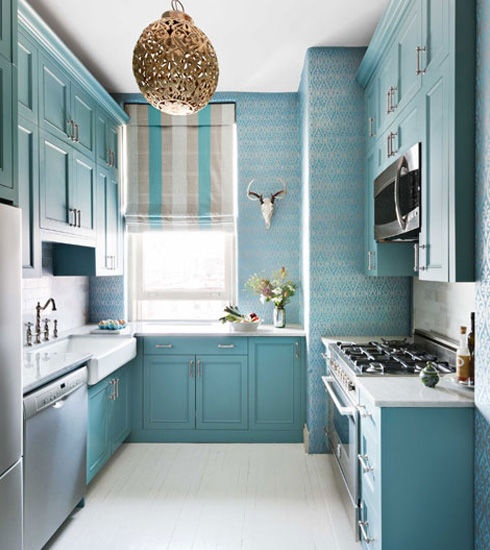 涂料壁纸全面出击 呈现蓝色系厨房