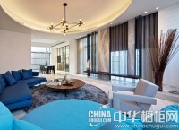 宁静悠远 浅棕色橱柜搭配深蓝色岛台