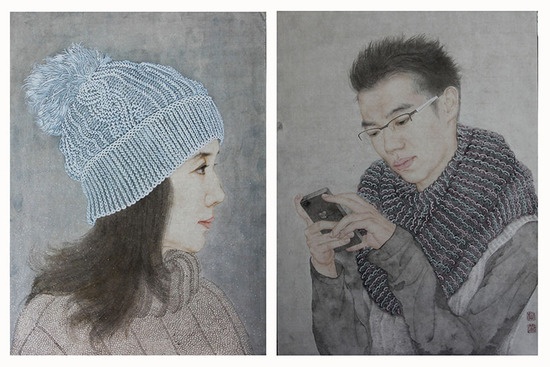 2013《女子》《男孩》单幅60乘45cm 作者：嵇馨