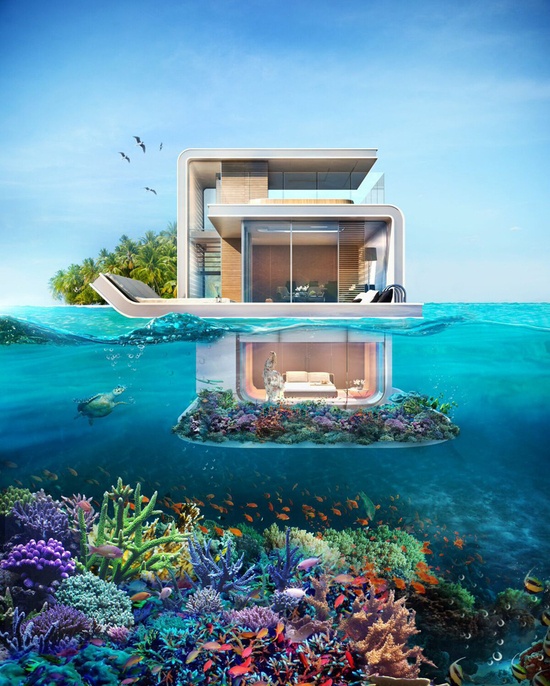 迪拜开发商打造漂浮别墅三层海中豪宅“漂浮海马”