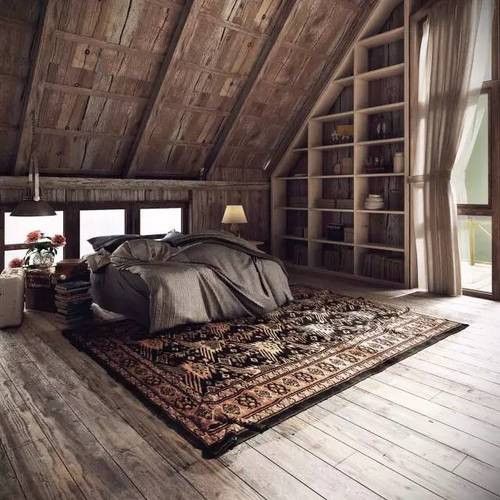 棕色系的木屋卧室的设计