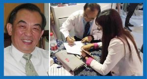 上图为垦青工业股份有限公司董事长钟俊彦先生与来客易签约
