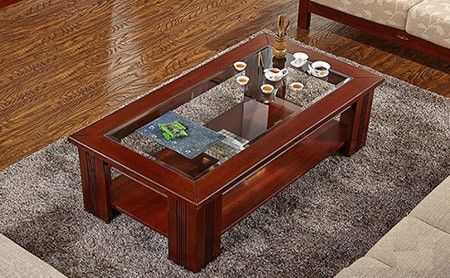 天坛家具新东方系列实木玻璃长茶几