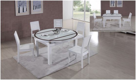 规格：餐桌（【1350cmx【810-1350】cmx745cm）、餐椅（440cmx520cmx910cm）