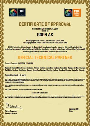 BOEN荣获国际篮联研究中心所颁发的证书