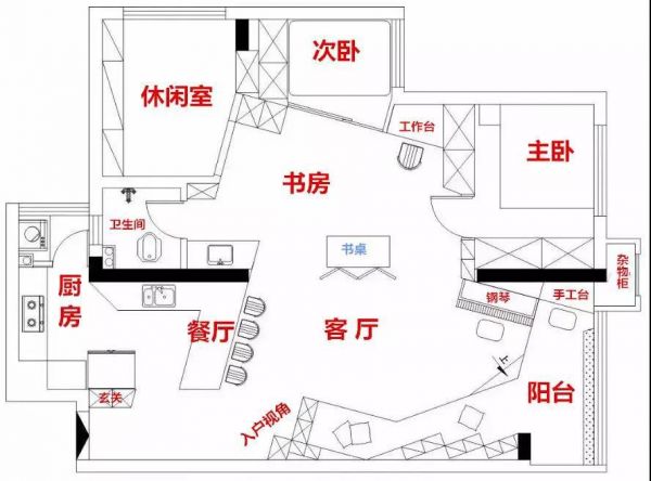 文艺小哥77㎡的家拥大岛台和影院 七边形客厅超酷