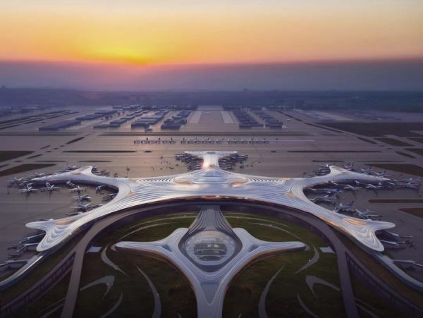 “冰城”哈尔滨搭建拥有未来感的雪花造型飞机场