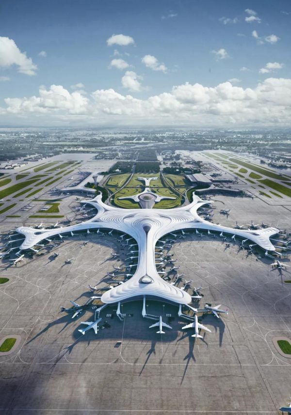 “冰城”哈尔滨搭建拥有未来感的雪花造型飞机场