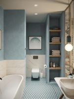 【领绣】绝美 贴在卫生间的蓝色墙布 美到超乎想象