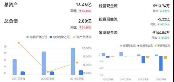 好太太2019年前三季度总负债及现金流 来源：雪球网