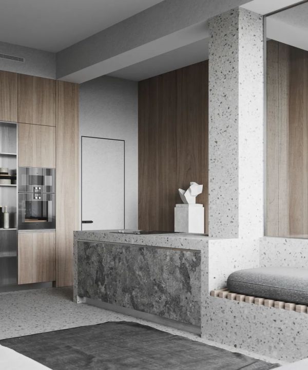 一户型高级灰质感公寓 客厅厨房这样设计超省空间
