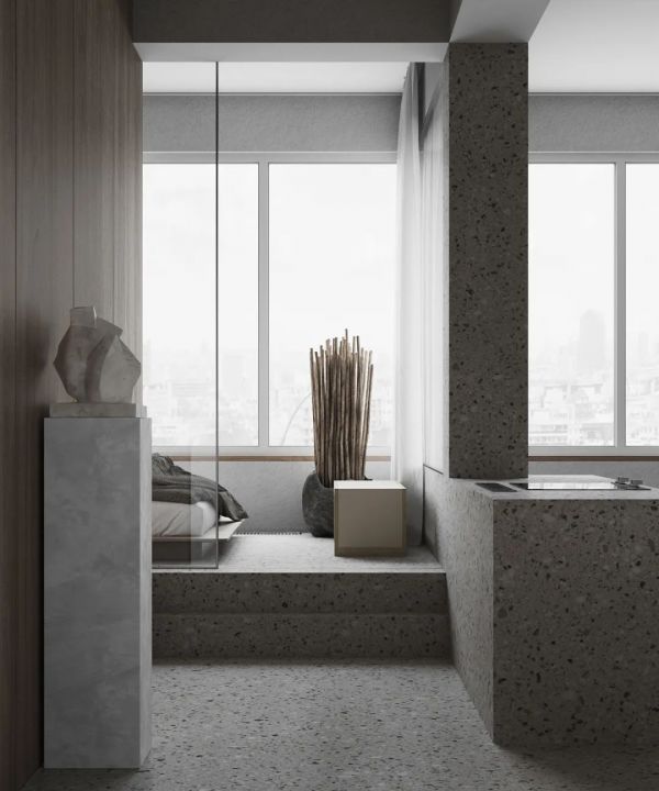 一户型高级灰质感公寓 客厅厨房这样设计超省空间