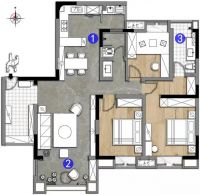 两棵松家具定制：现代混搭莫兰迪色系三室两卫