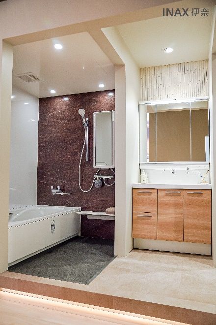 A bathroom with a bathtub and sink AI-generated content may be incorrect.