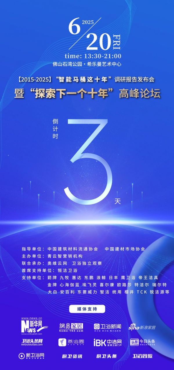 行业首份“中国智能马桶十年调研报告”，即将在6.20发布！