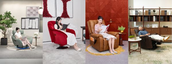 从左至右分别为「青鸾智能椅」「国色天香智能椅」「妈妈的沙发」「爸爸的沙发」