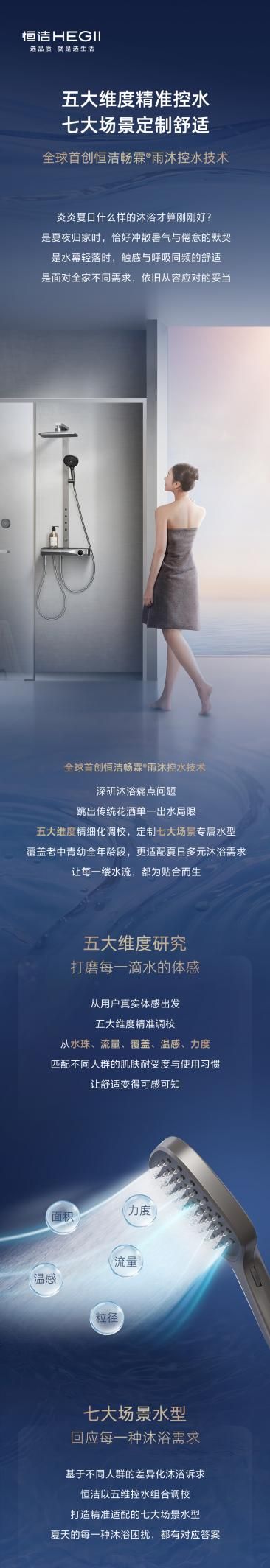 全球首创！恒洁畅霖®雨沐控水技术，畅享舒适淋浴新体验