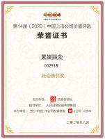 蒙娜丽莎获评2020中小板上市公司价值50强和社会责任奖